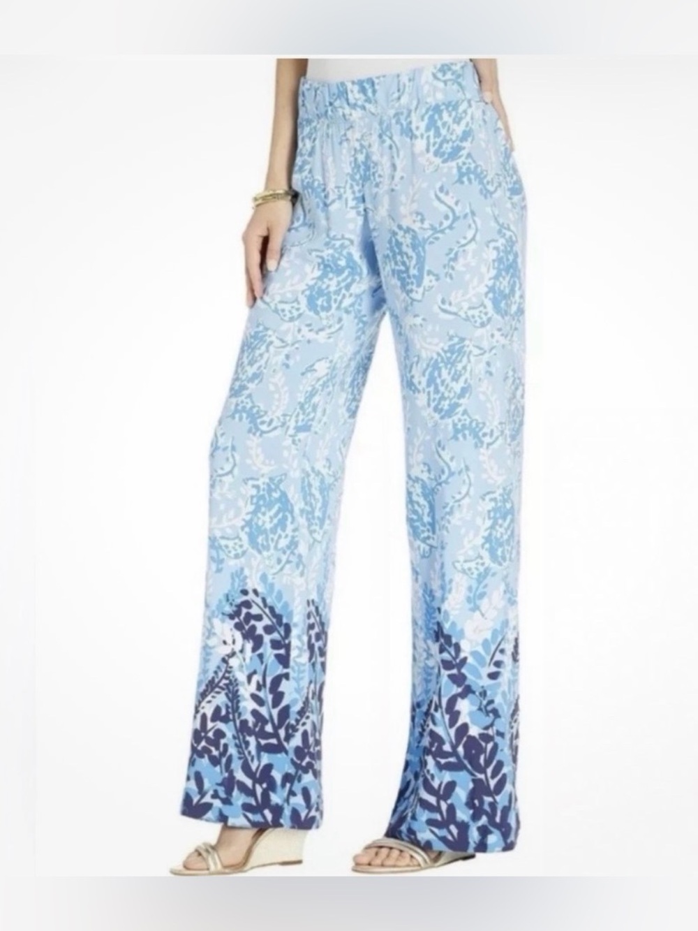 Lilly Pulitzer Sky Blue Printed Wide-Leg Pants